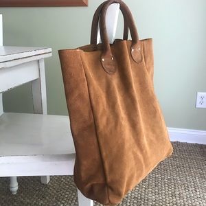 Vintage Brookstone Made in New Hampshire Soft Suede Open Tote in Chestnut.